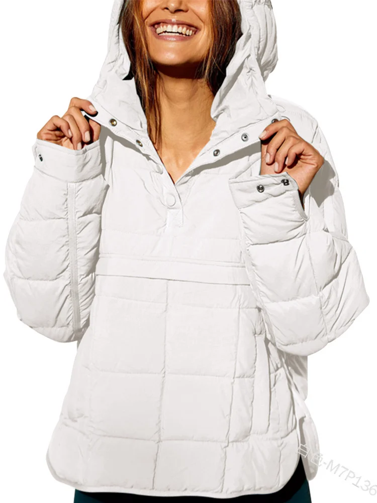 Mandylandy Women Vintage Winter Warm Thick Hooded Parka Coat Fashion Casual Long Sleeve Irregular Pullover Top Jacket Outwear