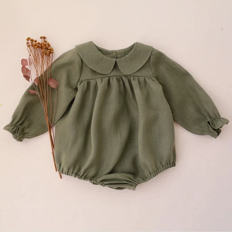 

2023 Spring Girl Romper Solid Long Sleeve Bodysuit for Newborns Cute Overalls