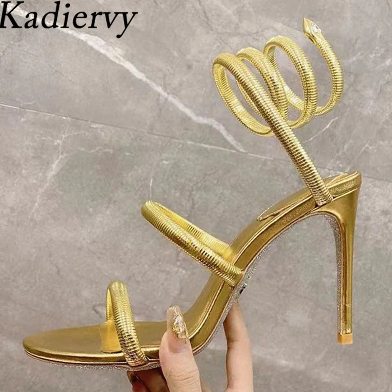 

Сандалии-гладиаторы женские на высоком каблуке, босоножки со змеиным плетением и ремешком вокруг щиколотки, пикантная обувь для вечеринки, лето