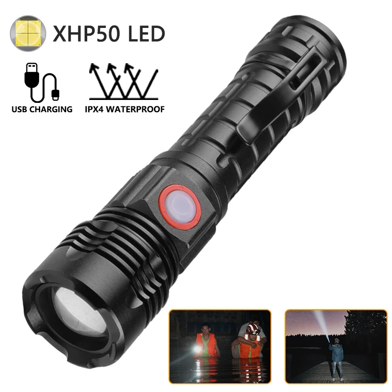 

High Power Led Pen Flashlights XHP50 Zoom Flashlight Outdoor Portable Usb Rechargeable Flashlight For Night Outdoor Camping