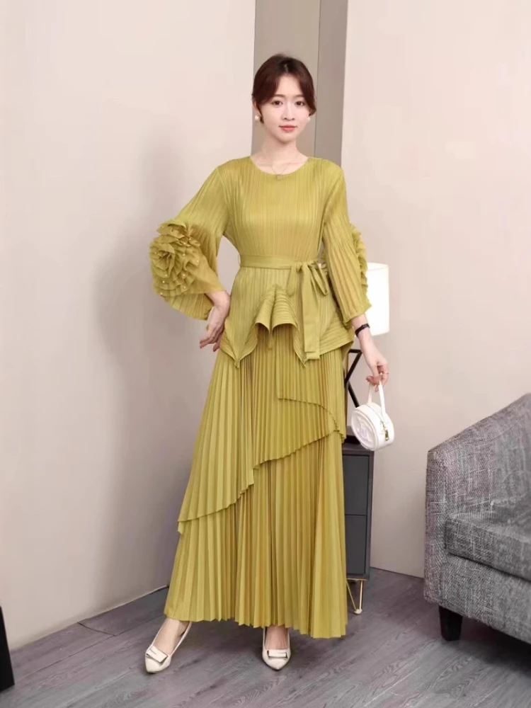 EGRM Miyake Folds модный вечерний плиссированный комплект из 2 предметов женские