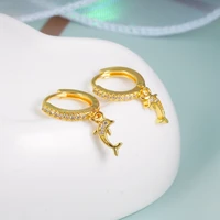 top quality copper jewelry dolphin design pave inlay cz gold dangle hoop earrings for women simple fashion accessories