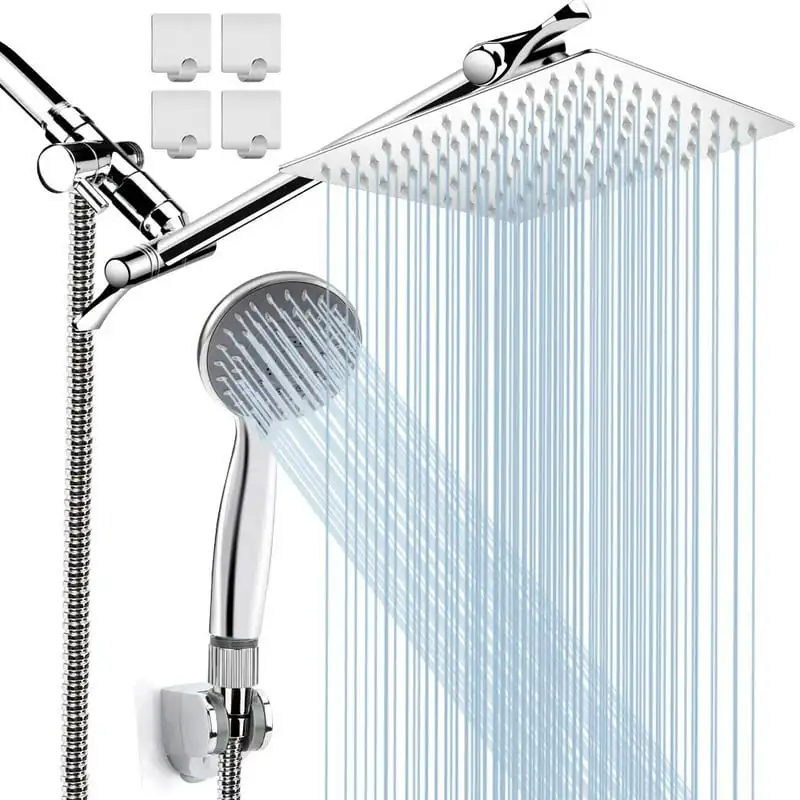 

High Pressure Rainfall Handheld Shower Combo with , 304 Stainless Steel Showerhead, 1.5M Hose, Height/Angle Adjustable, All Chr