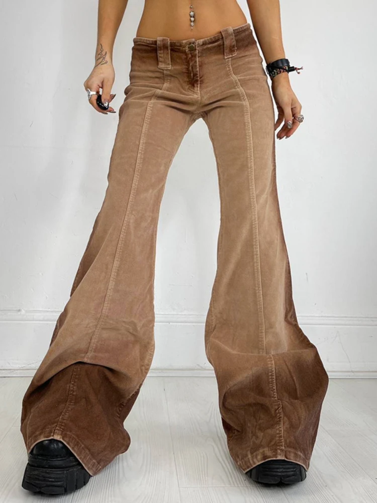 

WeiYao y2k Streetwear 90s Vintage Flare Jeans Low Rise Baggy Women's Wide Leg Pants Gradient Color Slouchy Jean Trousers