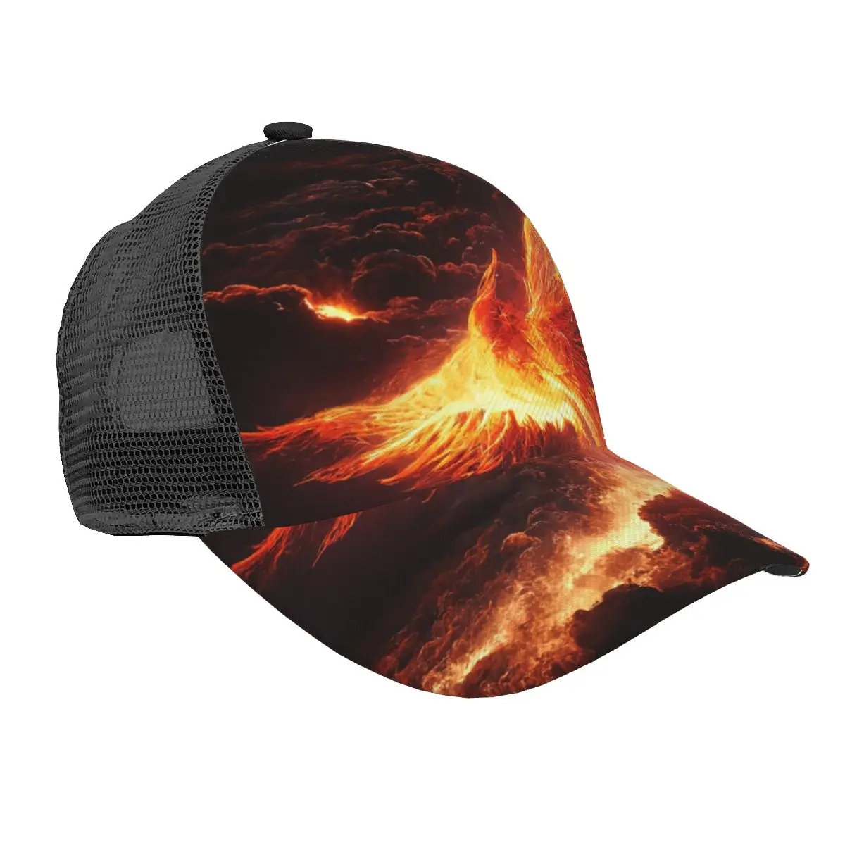 

Unisex Cap Casual Mesh Baseball Cap Phoenix With Fiery Wings Adjustable Snapback Hat For Hip Hop Trucker Cap