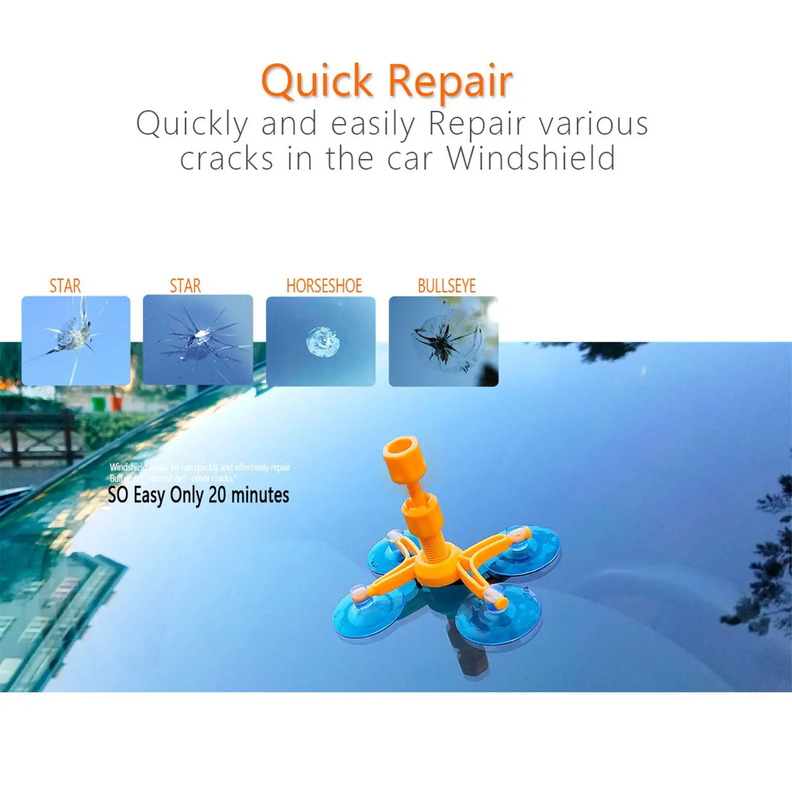 

Windshield Repair Kit for Glass Rock Chip, , Star, Half Moon Repair