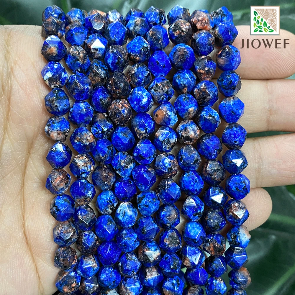 

Natural Faceted Lapis Lazuli Blue Yellow Spot Jaspers Loose Spacer Beads for Making Jewelry DIY Bracelet Earrings 15" Strand 8mm