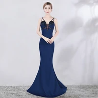 8639 evening dress banquet princess sexy elegant slim black fishtail dress host dress