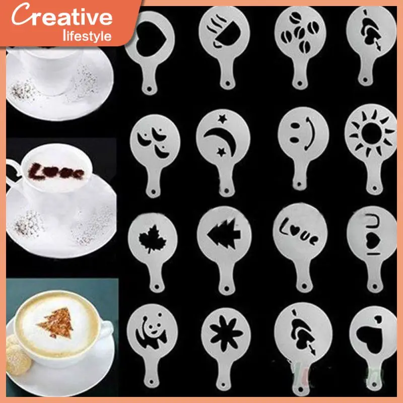 

Latte Coffee Template Chocolate Powdered Sugar Coffee Printing 16pcs/set Cocoa Coffee Mold Plastic Foam Spray Cake Stencils