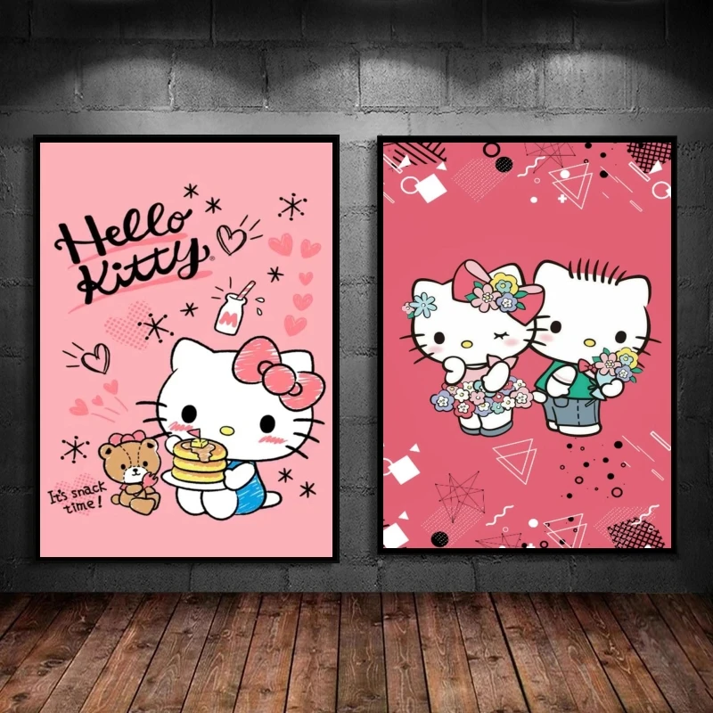 

Canvas Art Walls Painting Hellokittys Cartoon Character Picture Hanging Modern Living Room Decoration Paintings