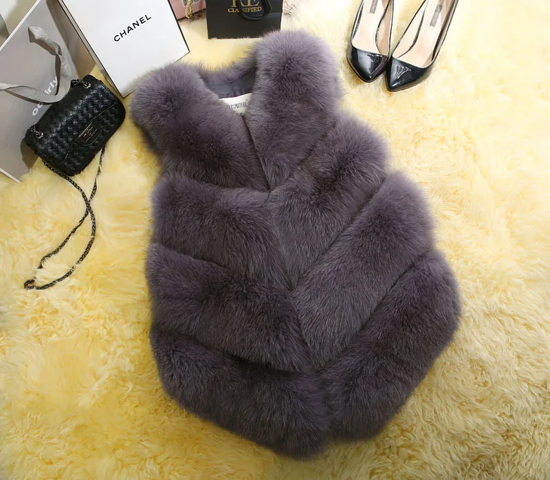 Fuax Fur Sleeveless Vest Jacket for Girl Slim Fur Vest Faux Fox Fur Long Ladies Vest Slim Stitching  Coats Veste Femme 2022