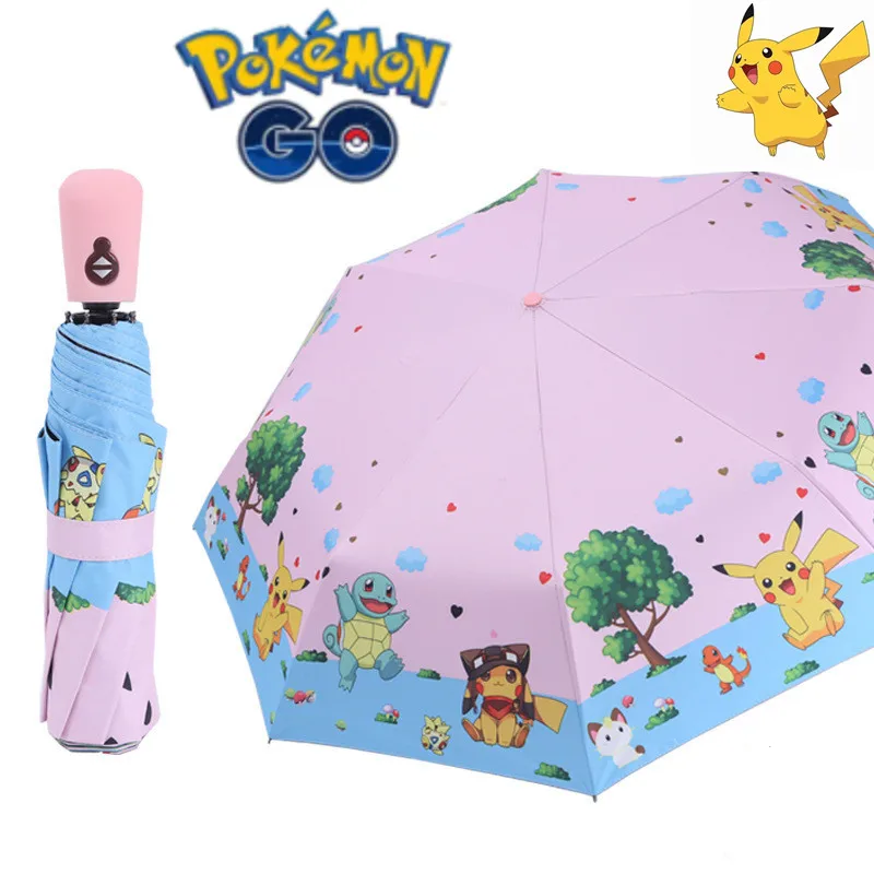 

Pokemon Fully Automatic Folding Umbrella Pikachu Cartoon Black GlueAnti-UV Sun Protection Umbrella Rain Windproof Children Gifts