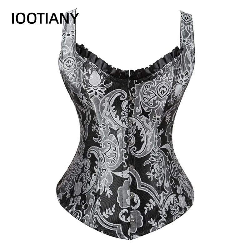 

Women Shoulder Strap Corselet Sexy Floral Corset Vintage Sexy Lace Up Boned Lingerie Plus Size Vest Bustier and Corsets Tops
