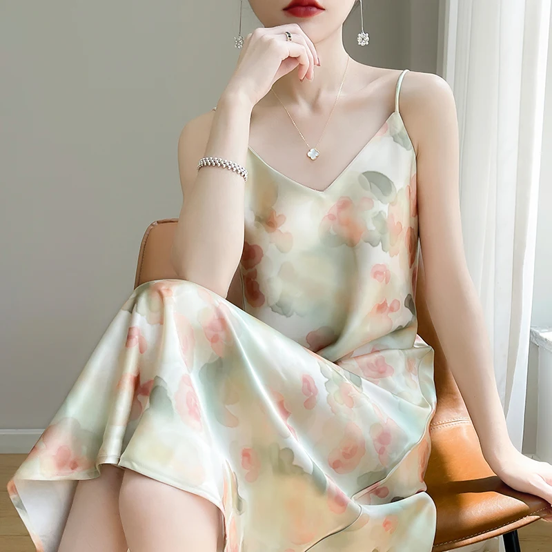 Женское шелковое платье MVLYFLRT трапециевидная юбка с высокой талией и цветочным