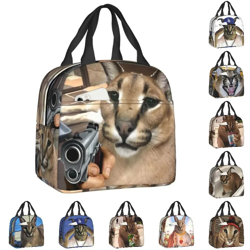 

Funny Big Floppa Thermal Insulated Lunch Bag Women Cat Resuable Lunch Container for Kids School Children Storage Food Box