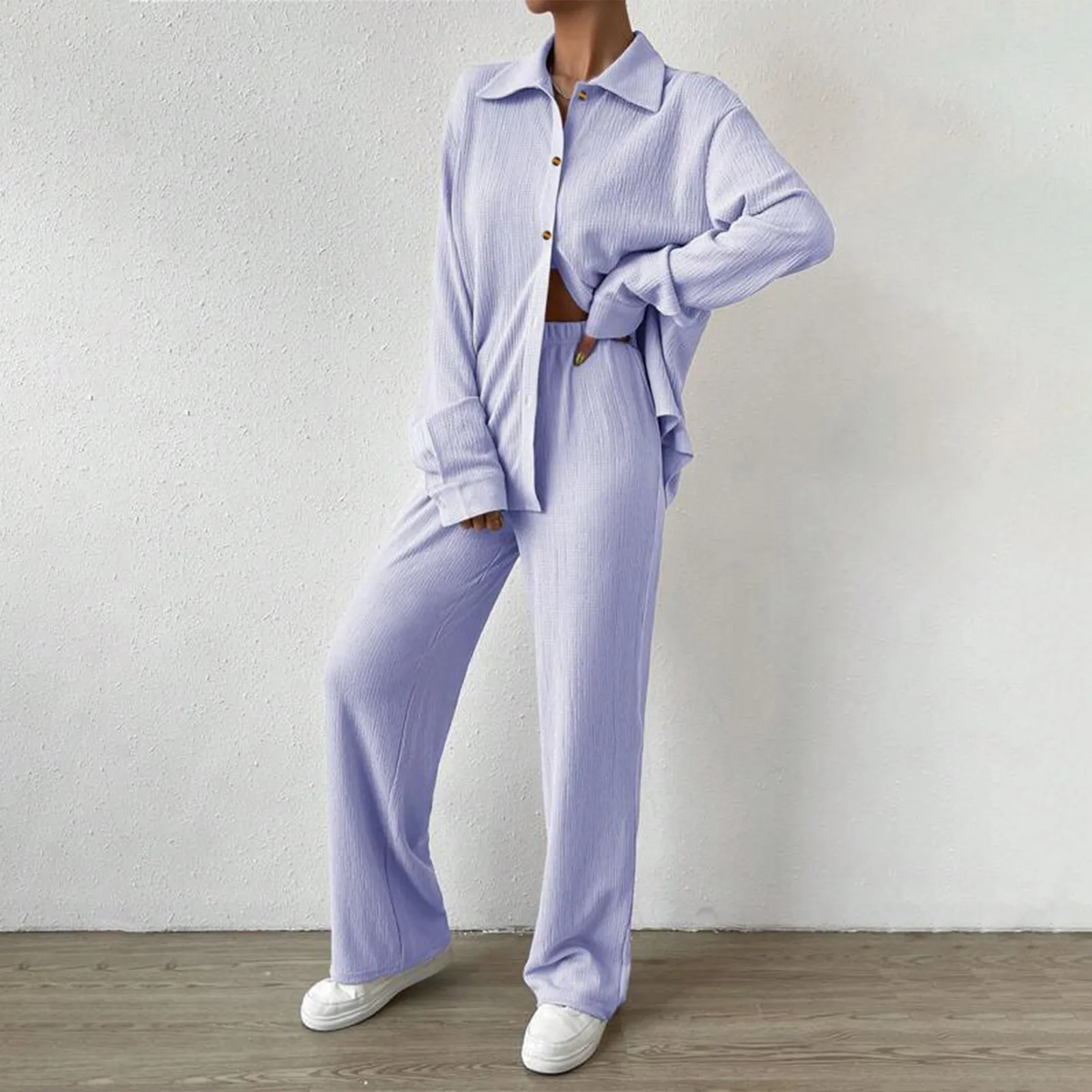 

Women S Cozy Lounge Set And Wide Leg Pants - Stylish Two Piece Outfit For Comfortable Lounging And Pajama Loungewear Streetwear