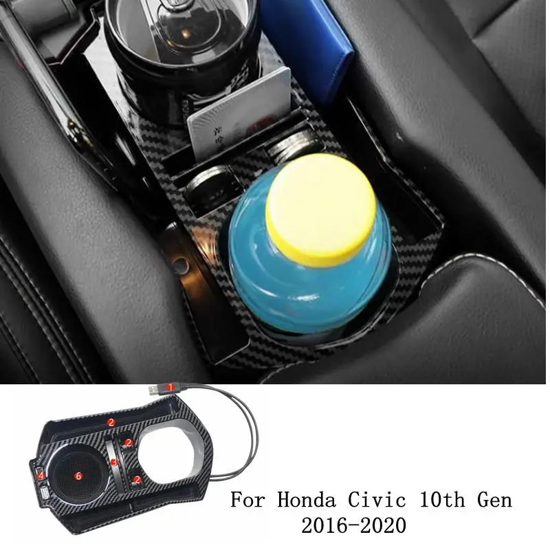 

Для Honda Civic 10 поколения 2016-2020 чашка для воды специальный держатель для хранения USB Мобильный телефон Box окружающее украшение автомобильный ак...
