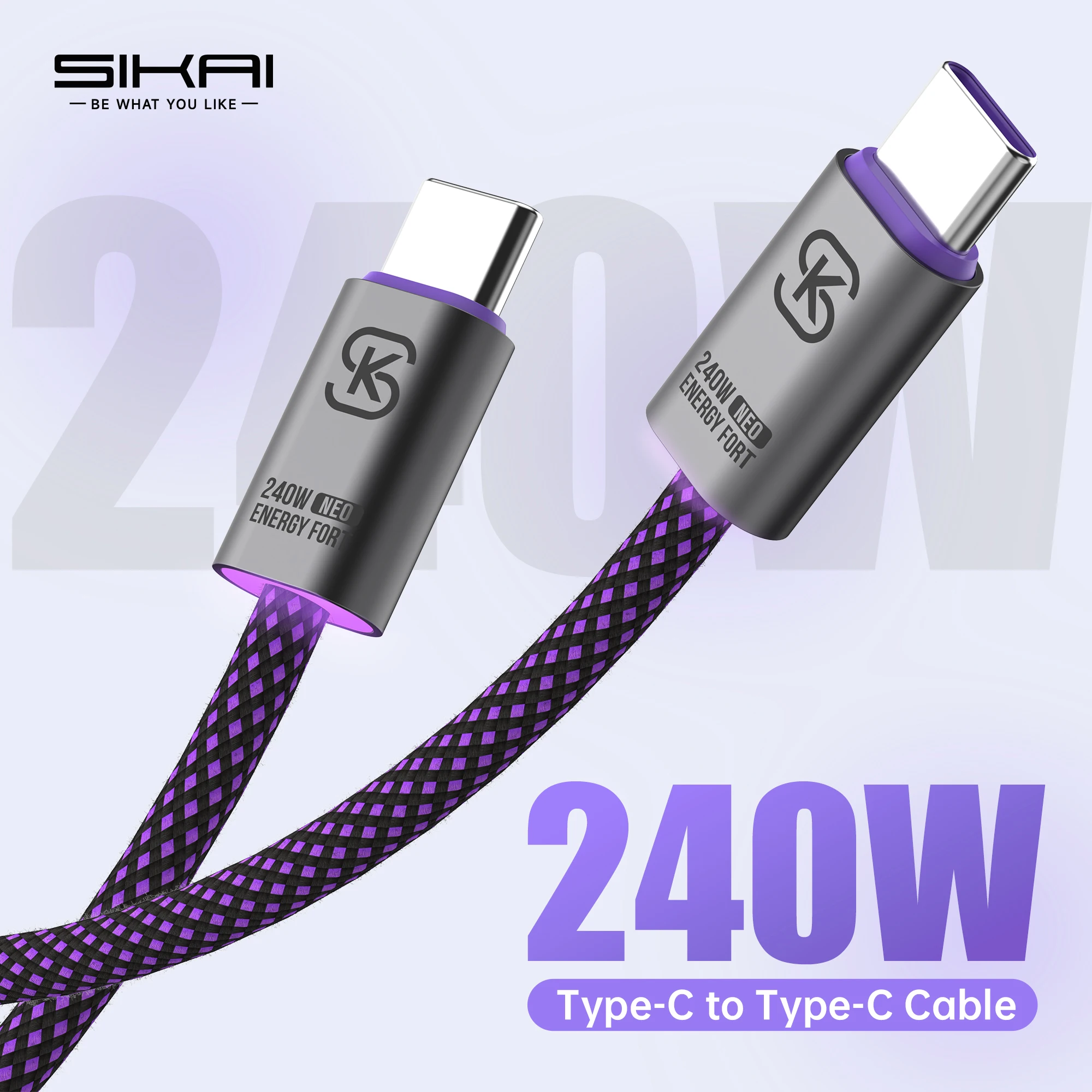 Фото Кабель для быстрой зарядки 240 Вт, передача данных 480 Мбит/с, USB-C на USB-C, зарядный шнур Type-C для iPhone 17, Samsung S25, ноутбуков, путешествий №1