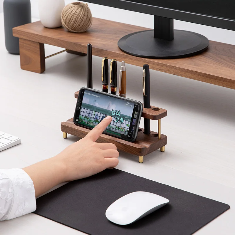 

Black Walnut Wood Holder Mobile Phone Tablet Computer General Desktop Office Creativity Pen Holder