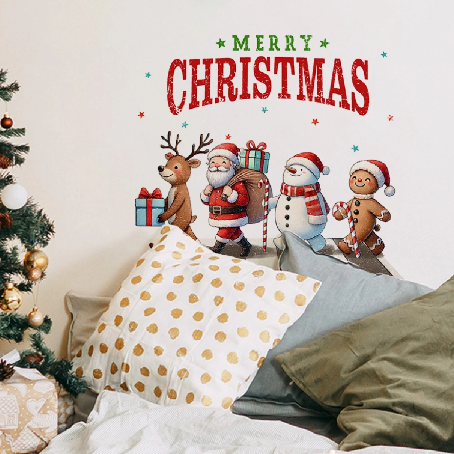 Наклейка на дверь с рисунком Санта-Клауса лося снеговика наклейка окно стену