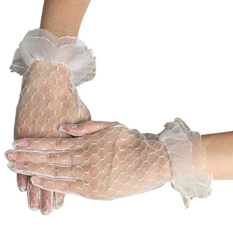 

Wedding Gloves with Mesh Tulle Bridal Gloves Wrist Length for Party