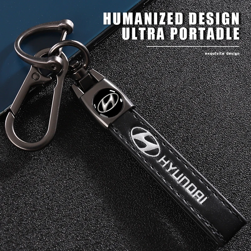 1Pcs Car Metal Key Chain Auto Fine leather Emblem Ring For Hyundai Tucson IX35 I30 I20 Kona Coupe Veloster I40 Getz Ioniq - купить по