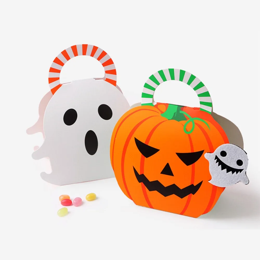 

10Pcs Halloween Portable Candy Box Sweet Biscuits Pumpkin Favor Gift Box Paper Funny Ghost Packaging Bag Easter Party Decoration
