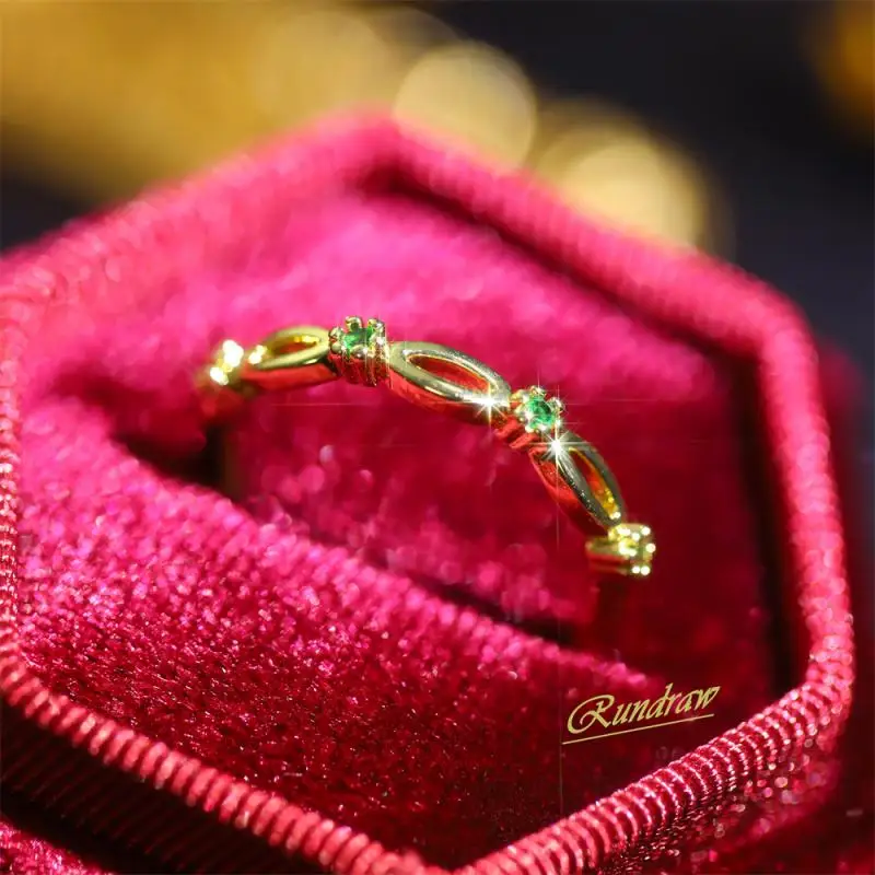 

2022 Vintage Green Zircon Glamor Ring Creative Design Hollow Wedding Party Gold Color Ring Fashion Jewelry for Female Gifts