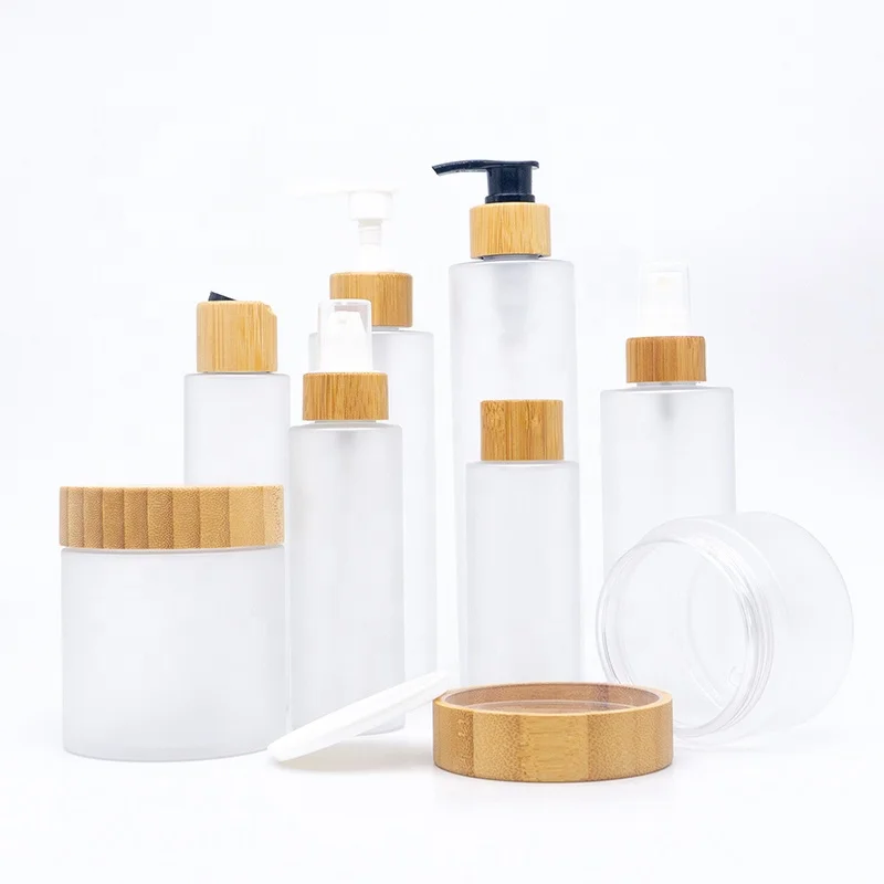 

Оптовая продажа, матовый пластиковый флакон-распылитель для лосьона 100/120/150 мл с бамбуковой крышкой, помпа для волос, масляное средство, чист...