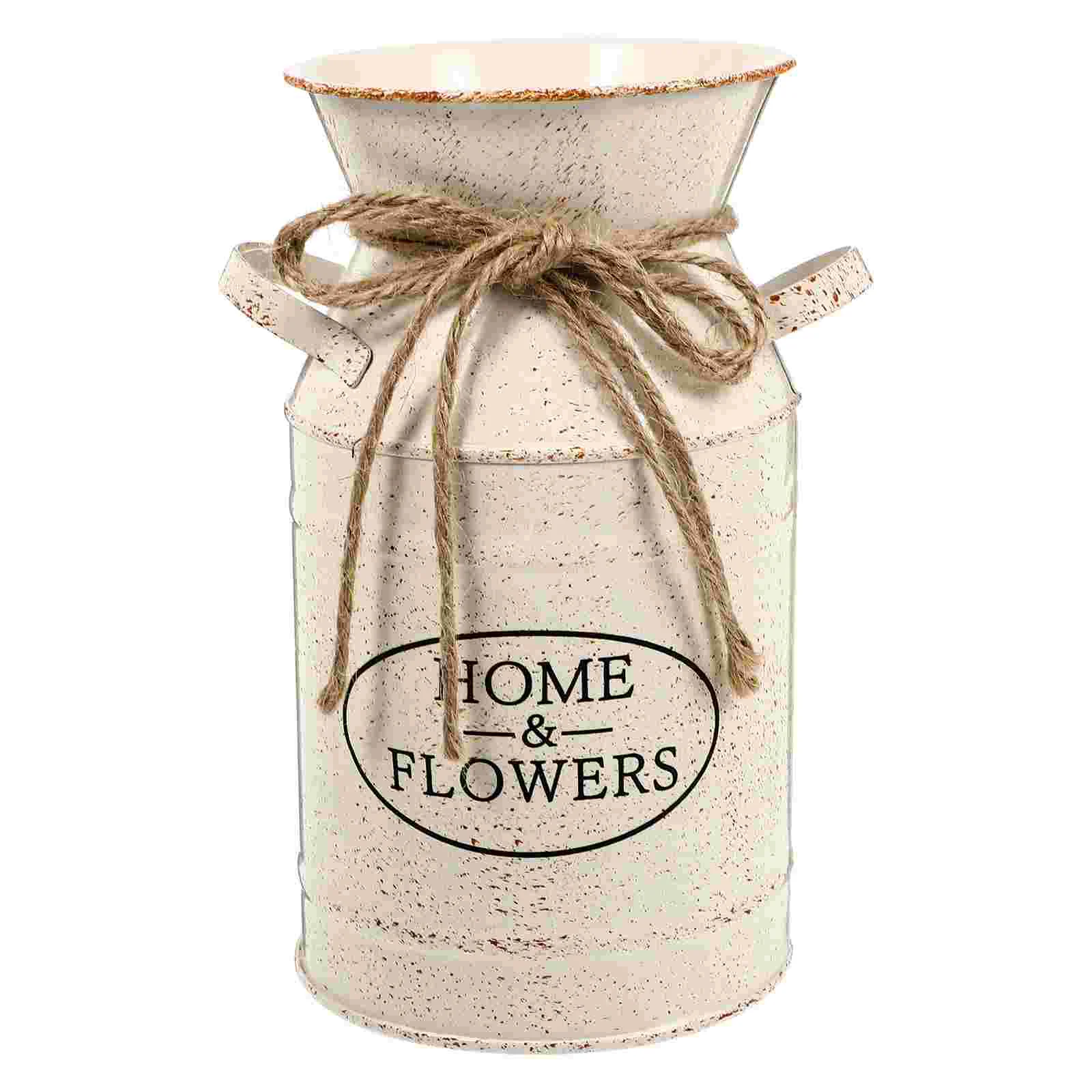 

Vase Flower Bucket Metalfarmhouse Rustic Can Jug French Galvanized Pitcher Planter Vases Ironvintage Style Pot Shabby Chic