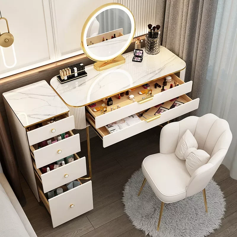 

Modern Minimalist Dressing Table LED Mirror White Dressing Table Multi-functional Integrated Muebles De Dormitorio Makeup Table