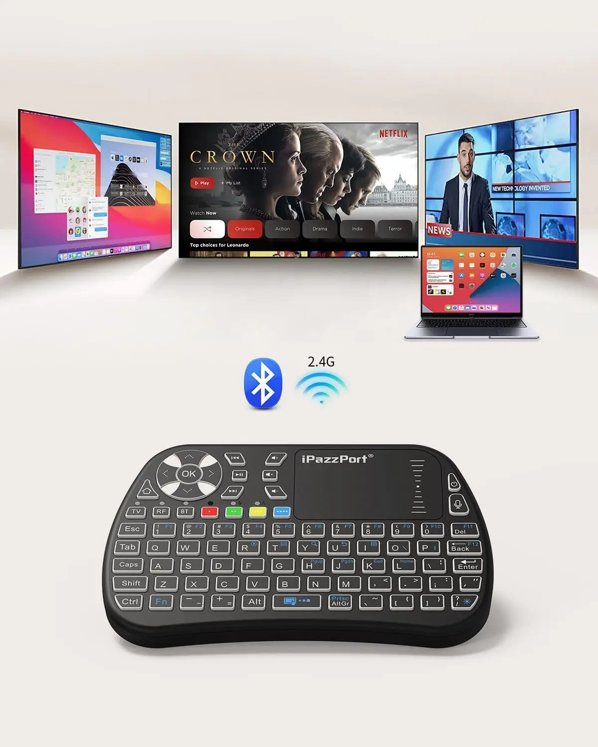 Мини-клавиатура iPazzPort с тачпадом Bluetooth 2 4 ГГц RGB подсветка