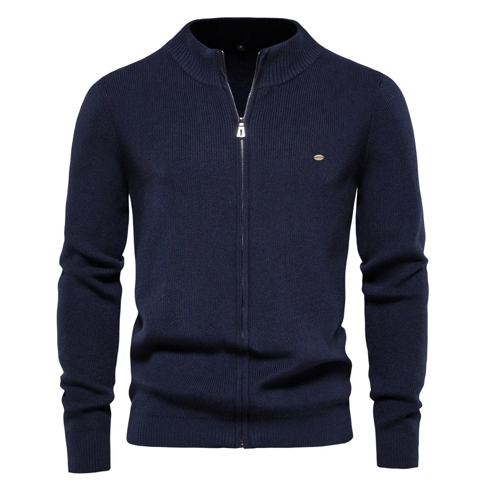 Men's Cardigan Zipper Sweater Youth Casual Long Sleeve Round Neck TOP