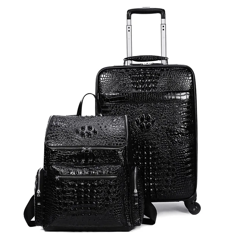 

Top Luxury Business Luggage Men Crocodile Head Layer Cowhide Luggage Sets Cabin Travel Bags On Wheels Genuine Leather Suitcase