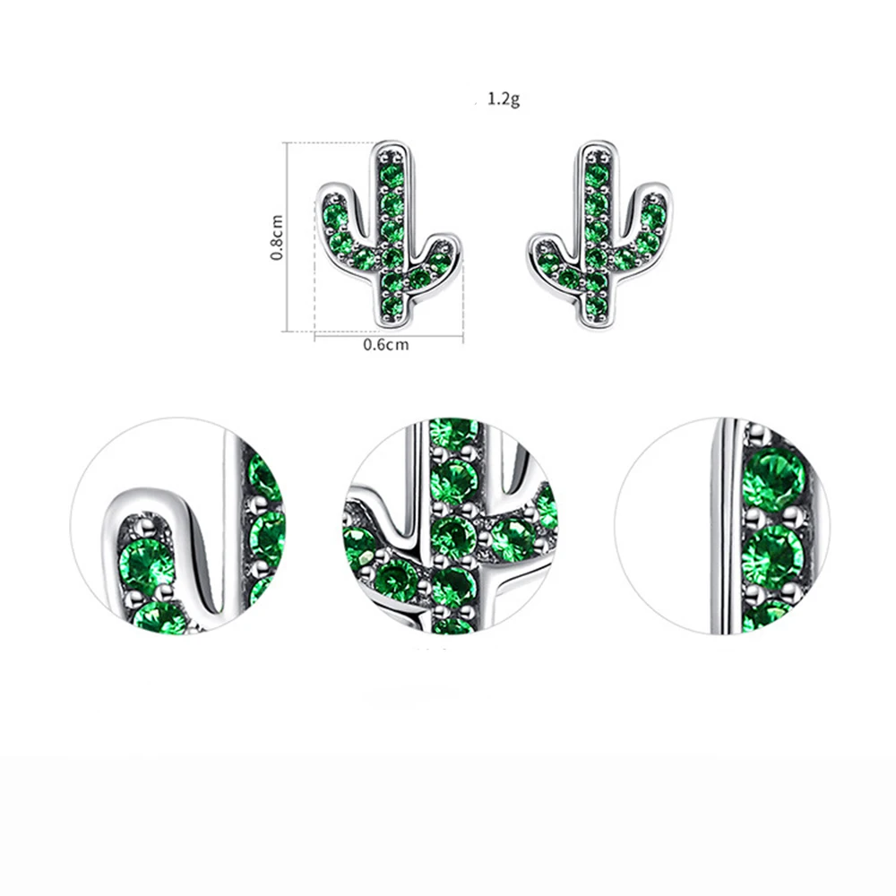SCALLOPED Trendy Green Zircon Cactus Earrings 2020 New Fashion Stud Ear Women Statement Jewelry Christmas Gifts images - 6