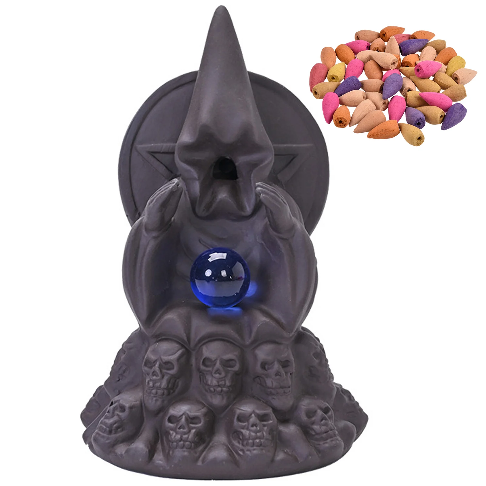 

Incense Backflow Burner Skull Incense Holder Set With 50 Cones Incense Waterfall Stress & Anxiety Relief Aromatherapy Ornament H