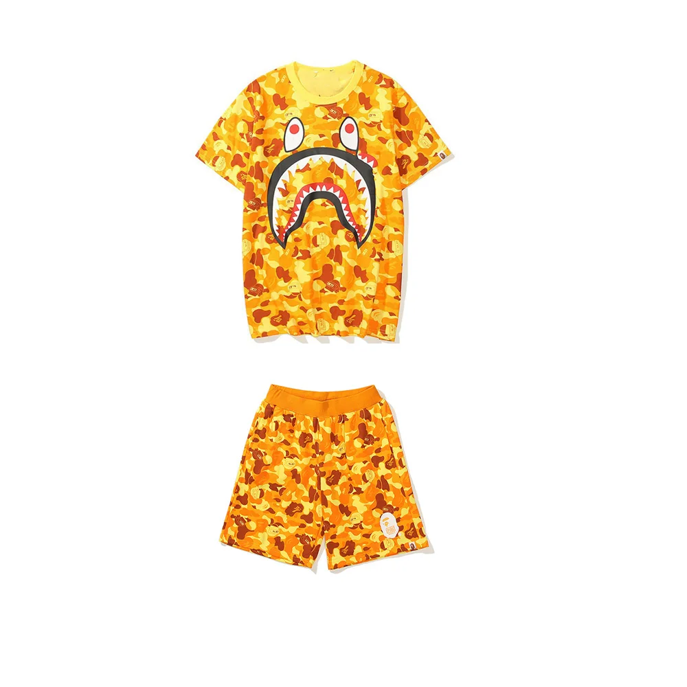 2023 Men's 3D Digital Printing T shirt Shark Breathable Casual Tracksuit Summer Fashion Casual Short Sleeve Set Sandy Beach Suit