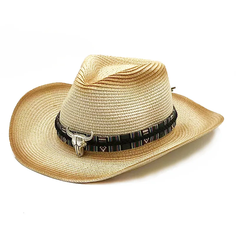 

Men Straw Western Cowboy Hat Hand Made Beach Felt Sunhats Party Cap for Man Woman Curling Brim Cap Sun Protection Unisex Hats