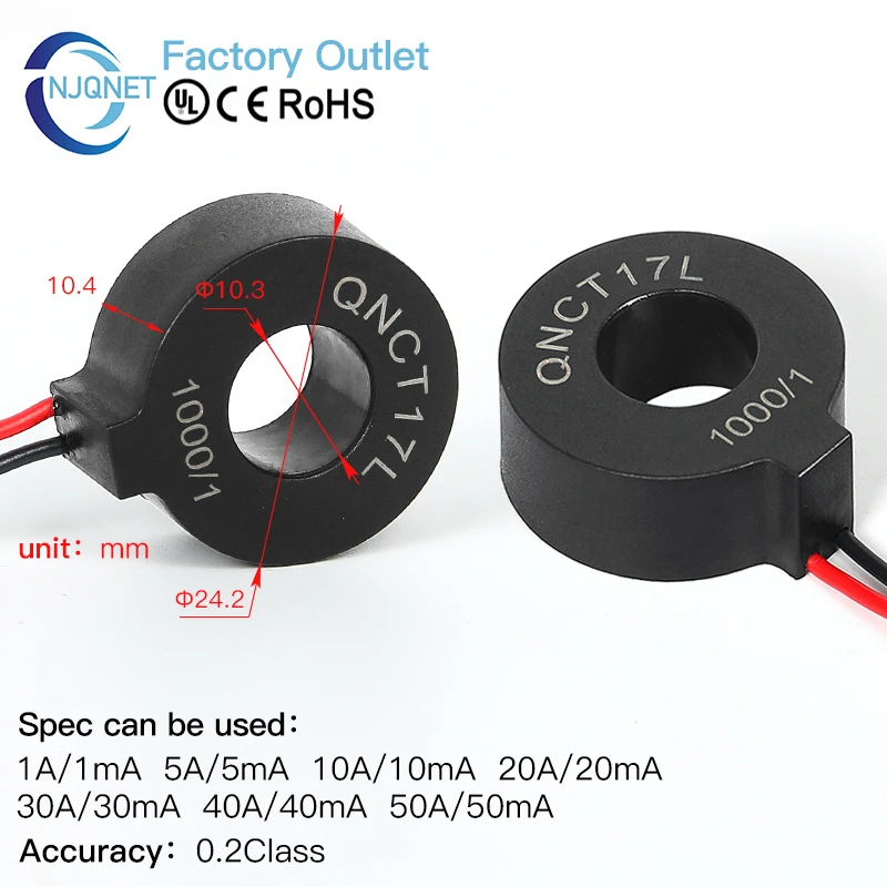 

Высокоточный датчик трансформатора тока QNCT20L 50A 25mA 100A 50mA QNCT19L 20A 10mA 40A 20mA ac ct тороидальный датчик тока