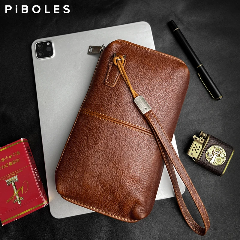 Длинный мужской кошелек из натуральной кожи ретро клатч воловьей ручная Сумочка