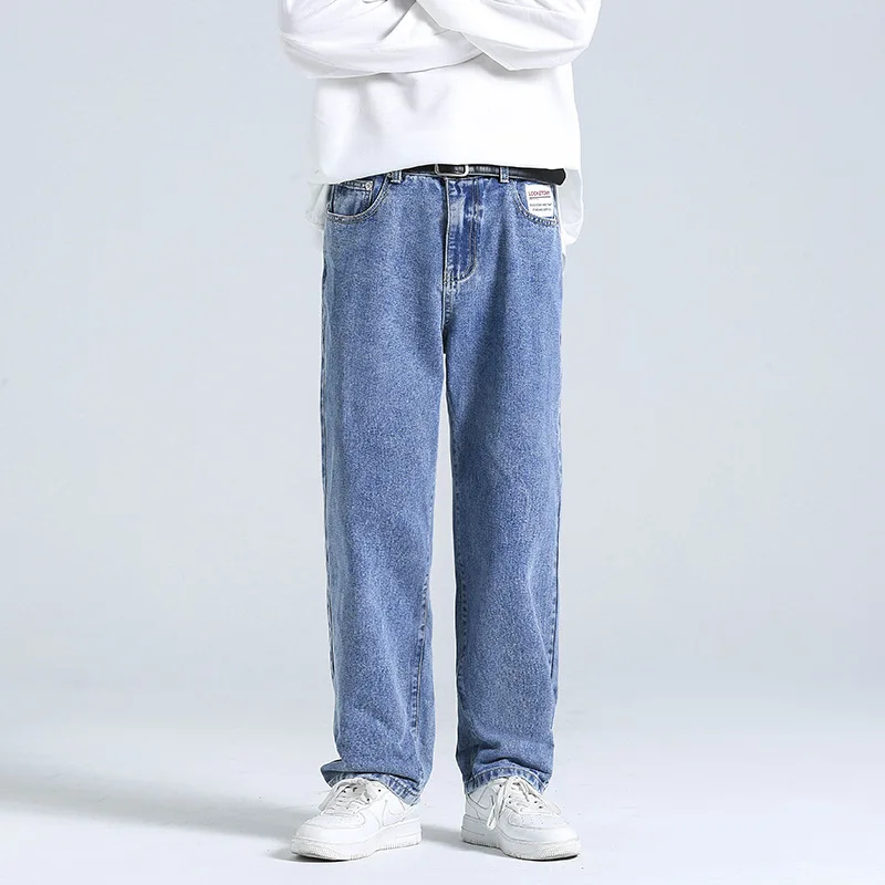 European and American Men Fashion Trend Loose Jeans Straight Loose Solid Color Trousers Fashion Streetwear Ins Hot Selling Denim