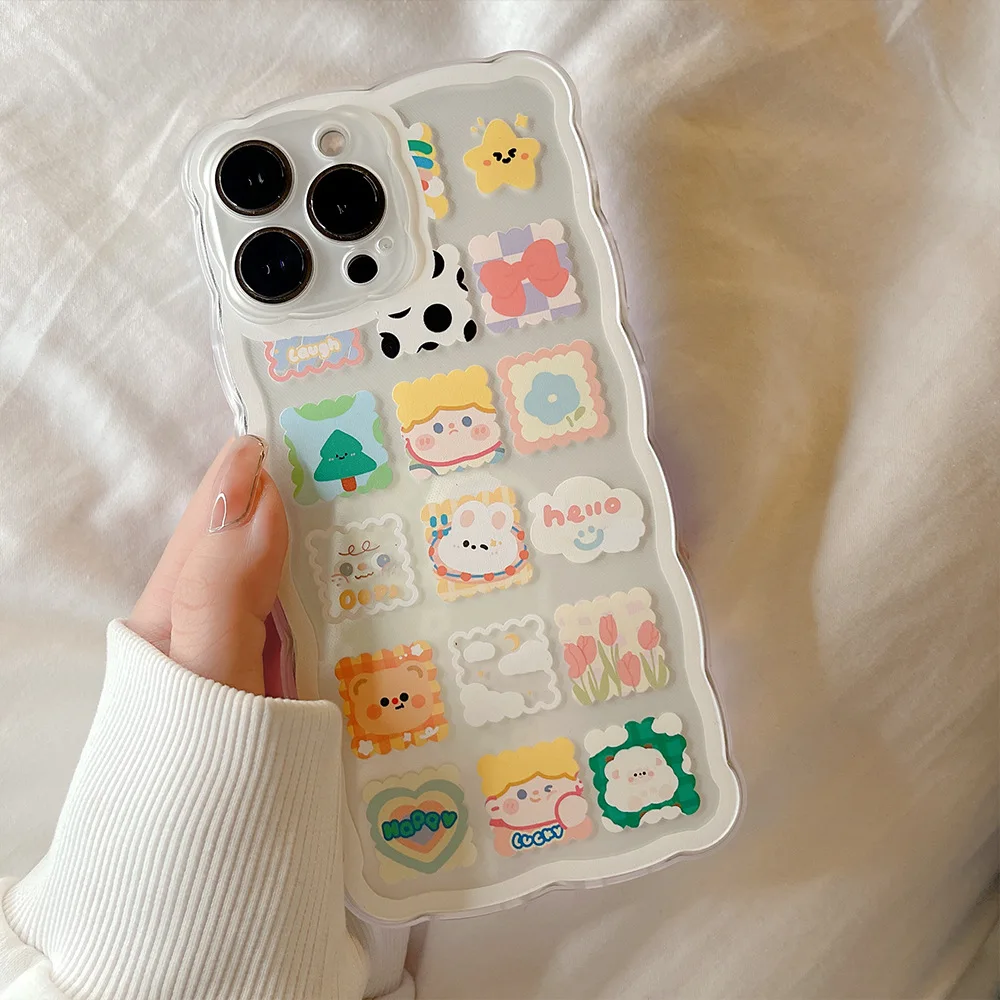Kawaii girls original sweet Cartoon wave transparent Phone Case For iPhone 13 12 11 Pro Max Xr Xs Max X 7 8 Plus case Cute cover