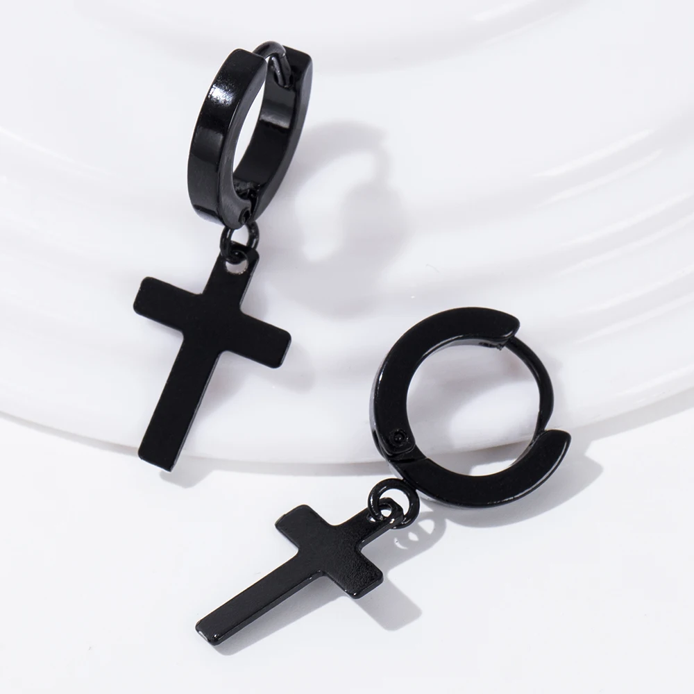 

Модные черные серьги-кресты из титана/нержавеющей стали, ювелирные изделия в стиле хип-хоп для крутых женщин и девушек, поп-подарки, аксессу...