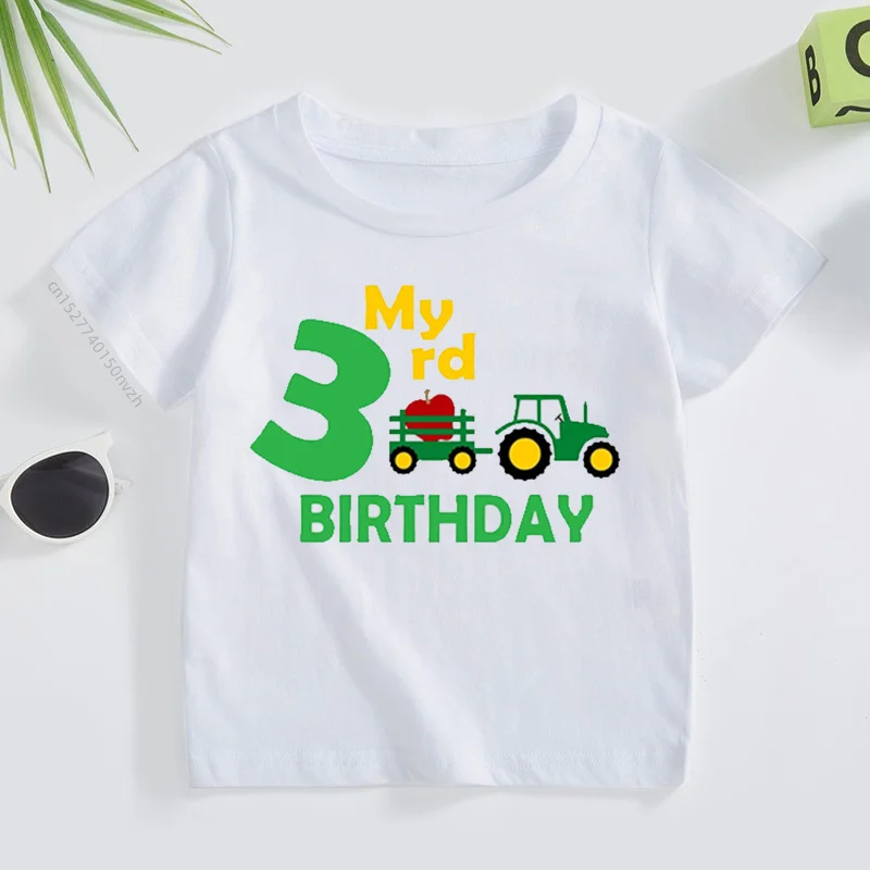 

My 2 3 4 5 6th Birthday Gift T Shirt Tractor Apple T-Shirt Kids Clothes Boys Girls Short Sleeve Tshirts Harajuku Tops