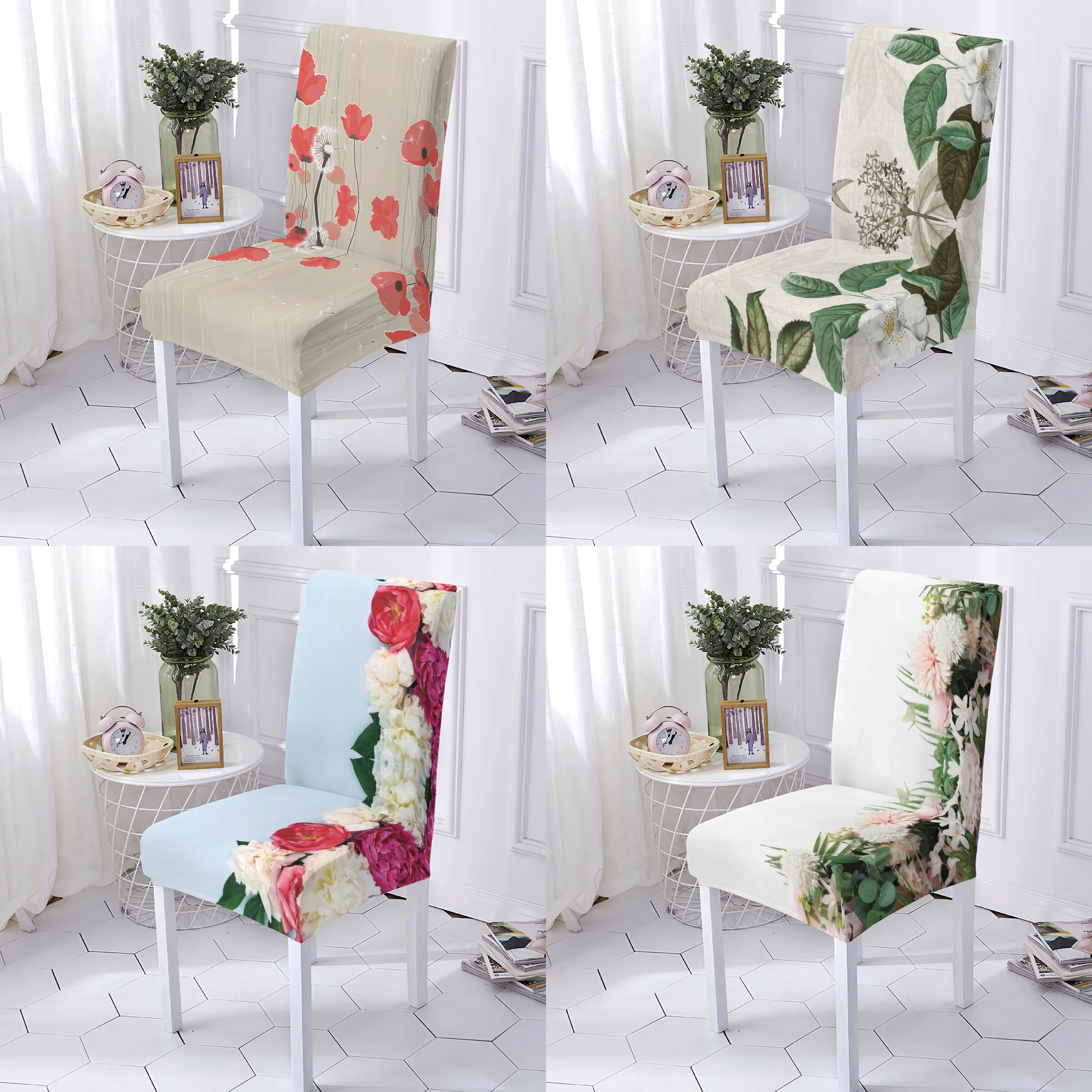 

Plant Style Covers For Chairs Elastic Armchair Cover Of Chair Flower Pattern Dining Anti-Dirty Seat Chair Cover Home Stuhlbezug