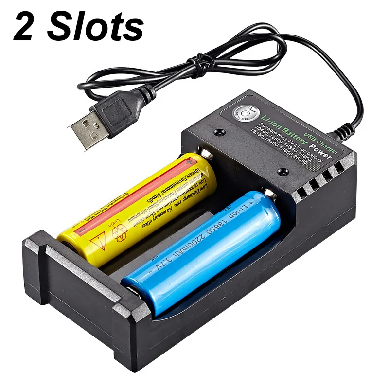 

2 Ports Slots 5V 2A USB 4.2V 1000m 18650 Battery Charger Charging Li-ion For 18500 16340 14500 26650 Rechargeable