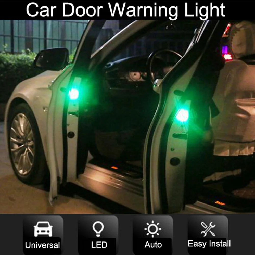 

4PCS Car Decoration Door Safety Warning Light Anti-chasing Tail Light Free Wiring LED Flashing Anti-collision Light