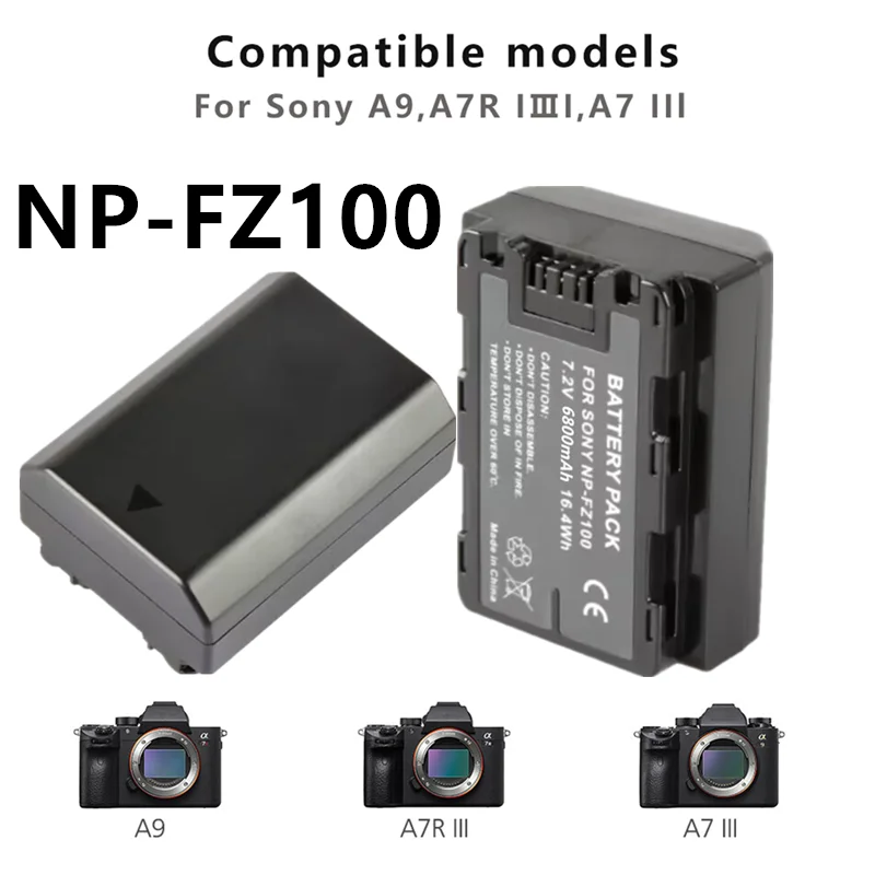 

7.4V 6800mAh NP-FZ100 NPFZ100 Battery Pack For Sony A9 II / A7R IV / A7R III / A7 III / ILCE-9 ILCE9 ILCE-7RM3 ILCE-7M3 A6600