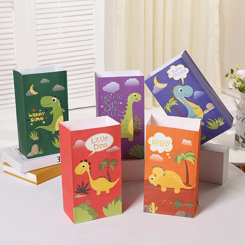 

10Pcs Cartoon Dinosaur Paper Gift Bags Candy Cookies Packaging Bag Kids Jungle Animal Birthday Party Decorations Baby Shower