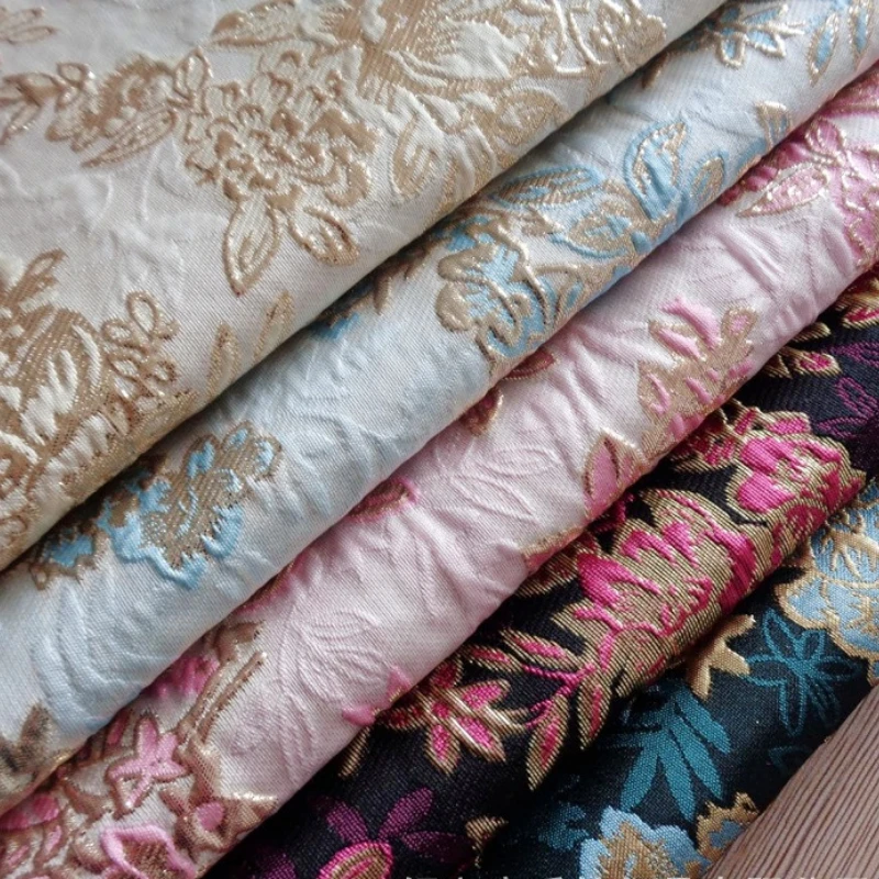 

Pink Gold Flower Clothing Fabrics Embossed Gold Woven Metal Wire Nylon Polyester Jacquard Sewing Fabric Support Dropshipping